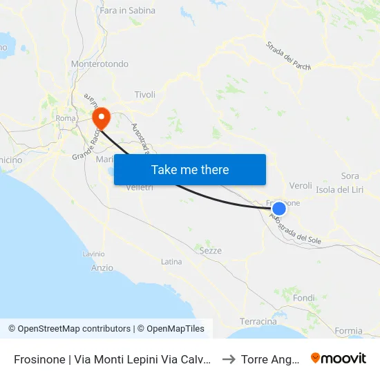 Frosinone | Via Monti Lepini Via Calvosa to Torre Angela map