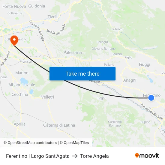 Ferentino | Largo Sant'Agata to Torre Angela map
