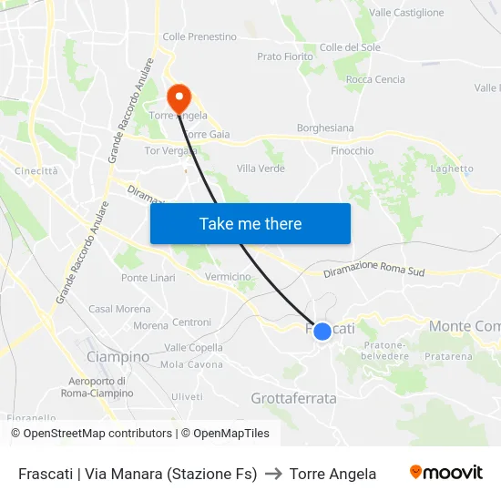 Frascati | Via Manara (Stazione Fs) to Torre Angela map