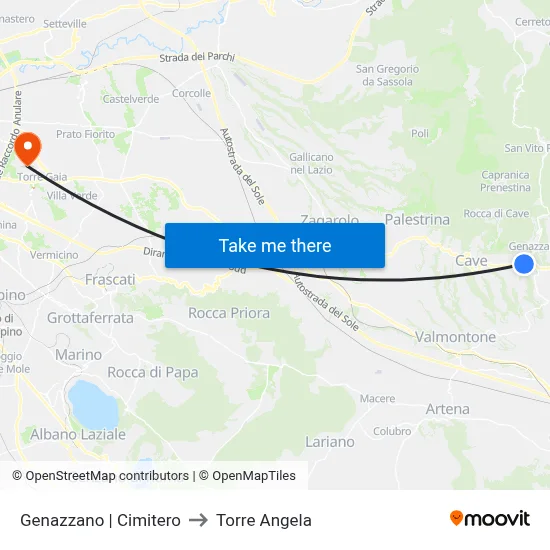 Genazzano | Cemetery to Torre Angela map