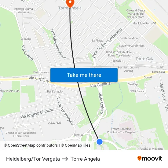 Heidelberg/Tor Vergata to Torre Angela map