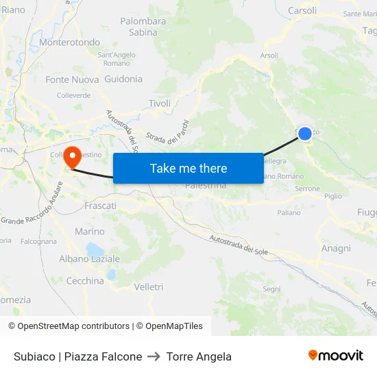 Subiaco | Piazza Falcone to Torre Angela map