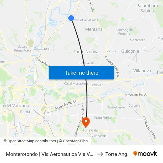 Monterotondo | Via Aeronautica Via Vulcano to Torre Angela map