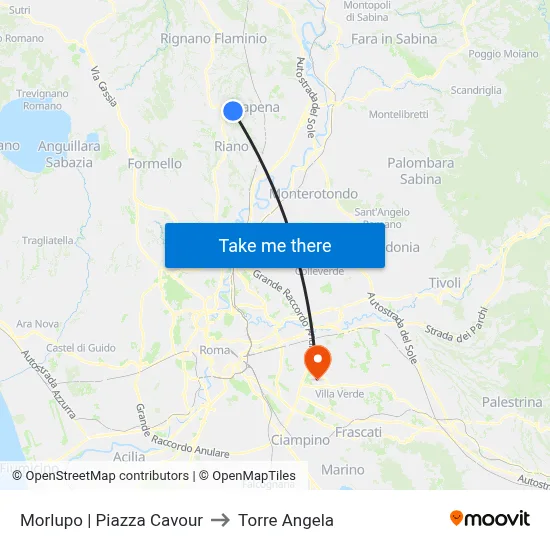 Morlupo | Piazza Cavour to Torre Angela map