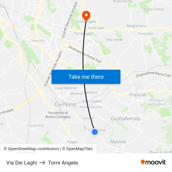 Via Dei Laghi to Torre Angela map
