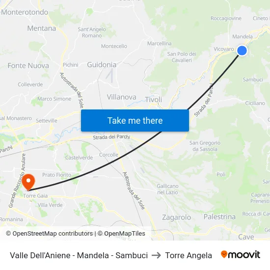 Valle Dell'Aniene - Mandela - Sambuci to Torre Angela map
