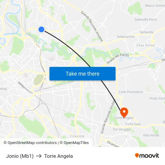 Jonio (Mb1) to Torre Angela map
