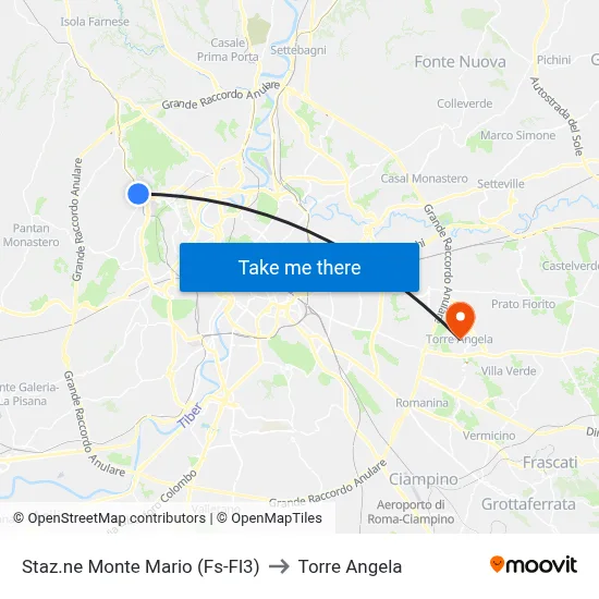 Monte Mario Station (FS-FL3) to Torre Angela map