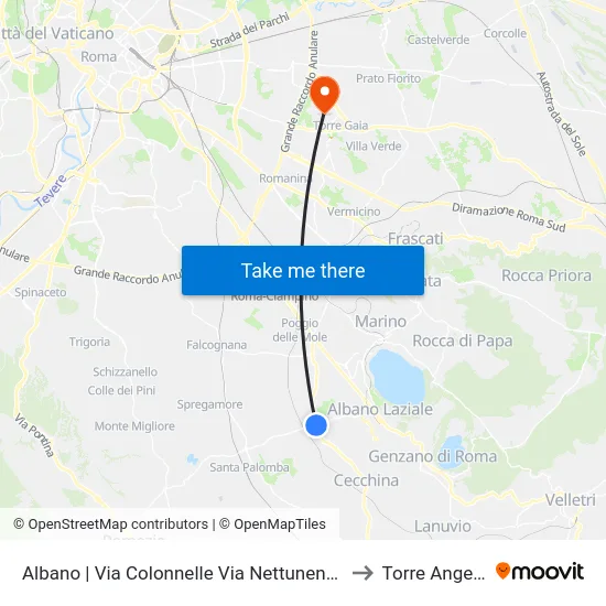 Albano | Via Colonnelle Via Nettunense to Torre Angela map