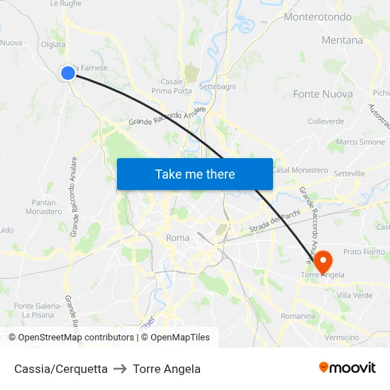 Cassia/Cerquetta to Torre Angela map