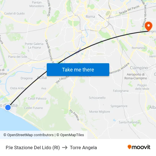 Lido Station Square to Torre Angela map