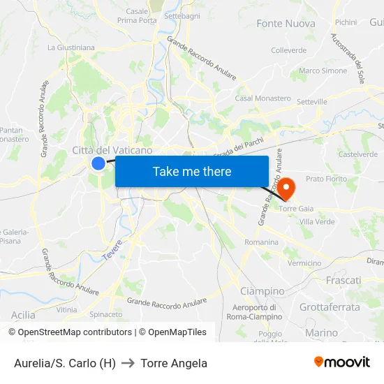 Aurelia/S. Carlo (H) to Torre Angela map