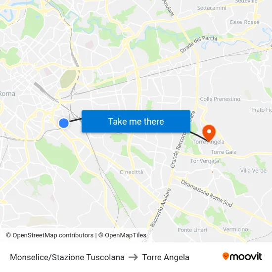Monselice/Tuscolana Station to Torre Angela map