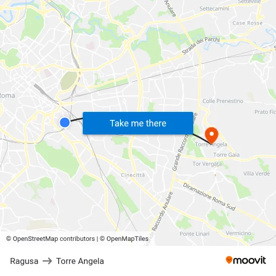Ragusa to Torre Angela map