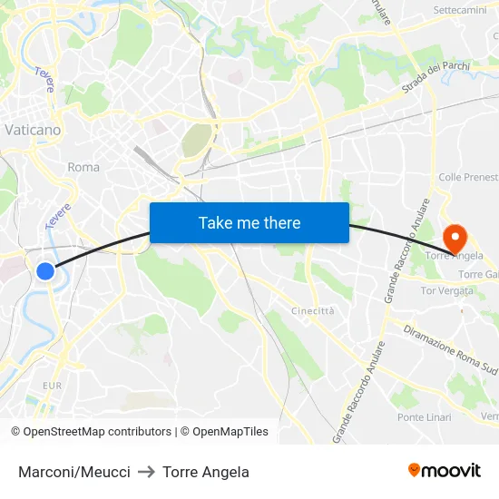 Marconi/Meucci to Torre Angela map