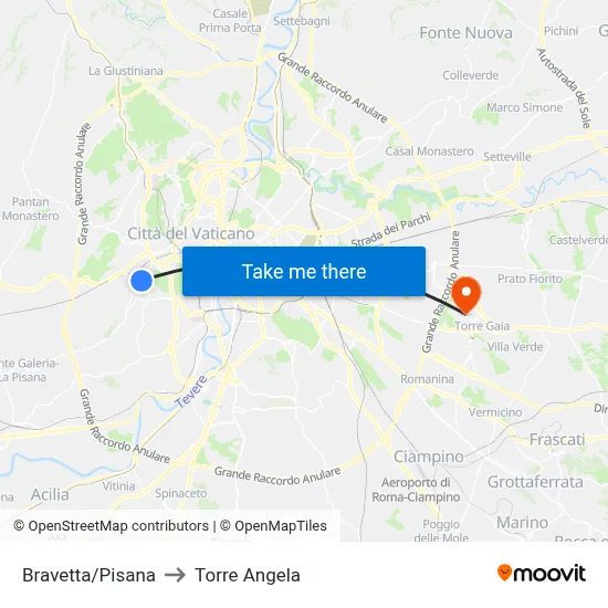Bravetta/Pisana to Torre Angela map
