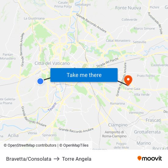 Bravetta/Consolata to Torre Angela map