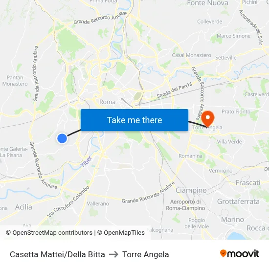 Casetta Mattei/Della Bitta to Torre Angela map