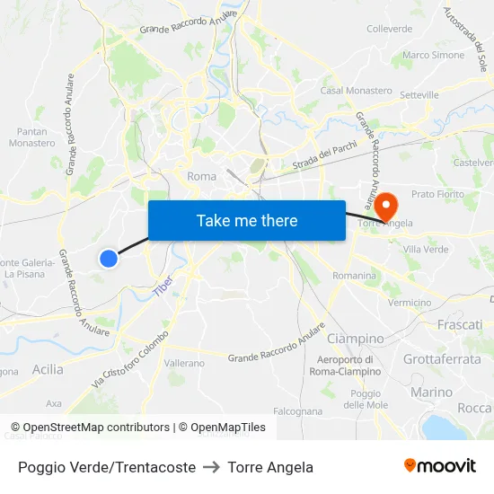 Poggio Verde/Trentacoste to Torre Angela map