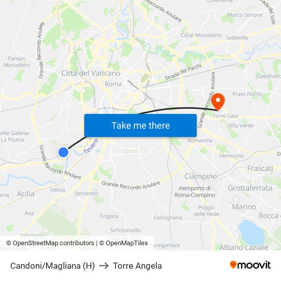 Candoni/Magliana (H) to Torre Angela map