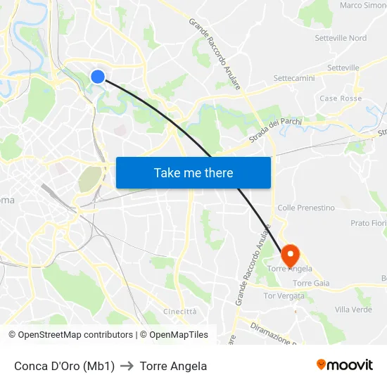 Conca D'Oro (Mb1) to Torre Angela map