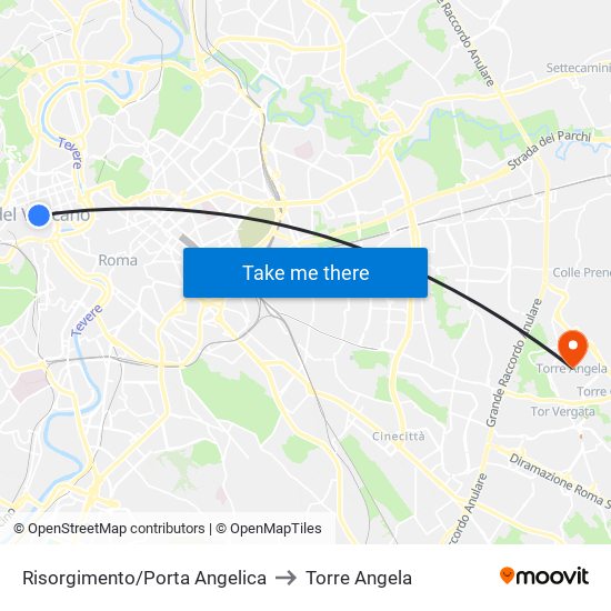 Risorgimento/Porta Angelica to Torre Angela map