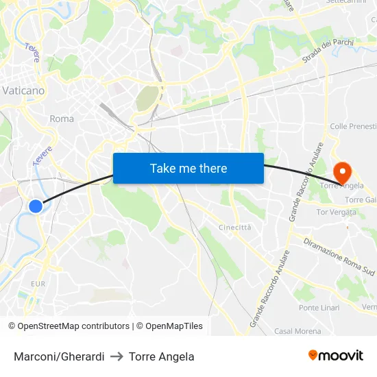 Marconi/Gherardi to Torre Angela map