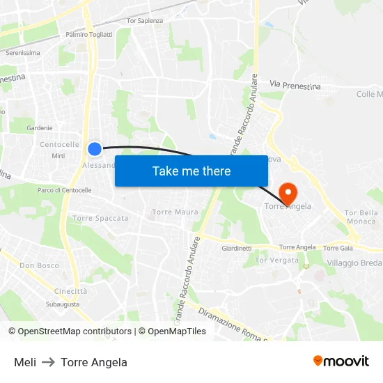 Meli to Torre Angela map