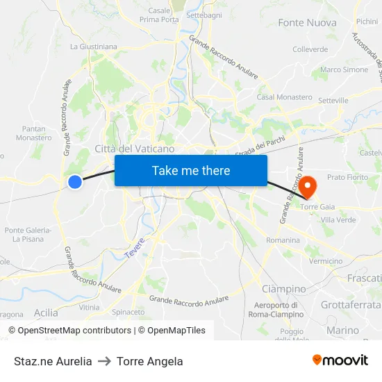 Staz.ne Aurelia to Torre Angela map
