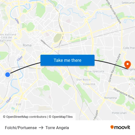 Folchi/Portuense to Torre Angela map