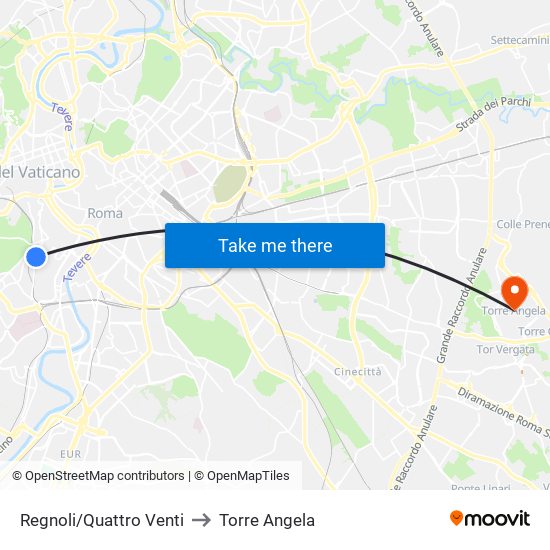 Regnoli/Quattro Venti to Torre Angela map