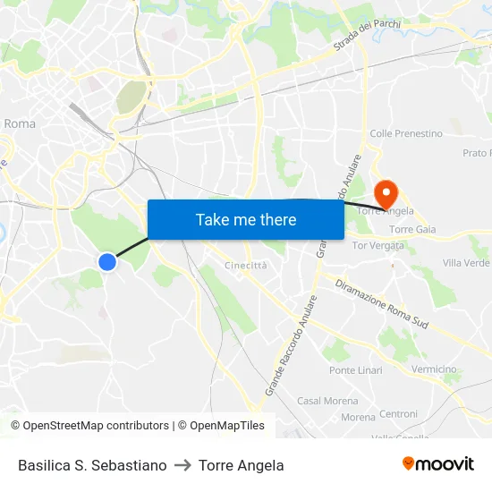 Basilica S. Sebastiano to Torre Angela map