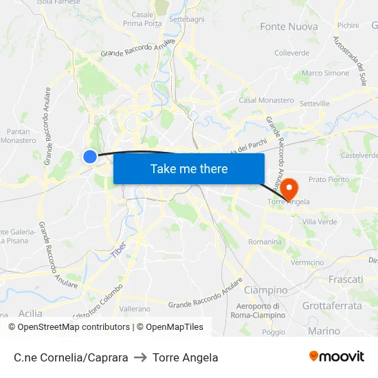 Cornelia Circle/Caprara to Torre Angela map