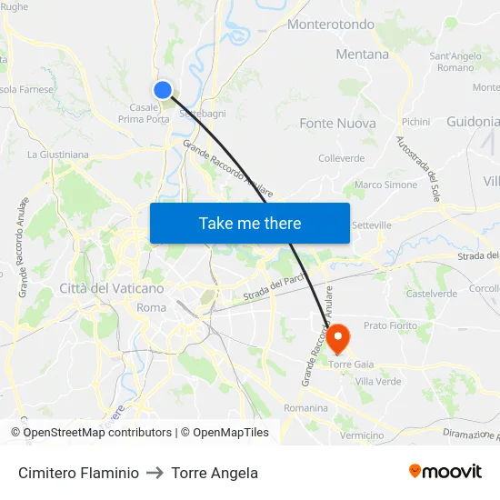 Cimitero Flaminio to Torre Angela map