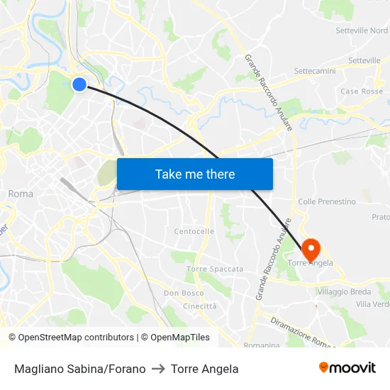 Magliano Sabina/Forano to Torre Angela map