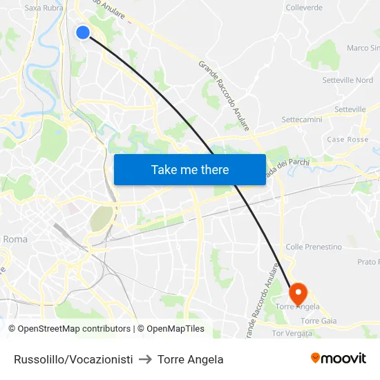 Russolillo/Vocazionisti to Torre Angela map