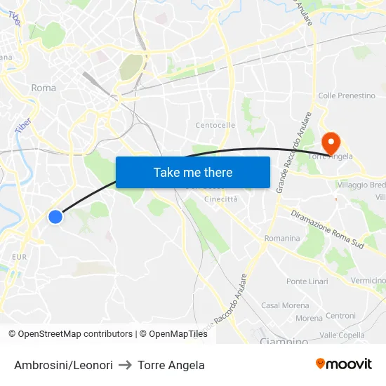 Ambrosini/Leonori to Torre Angela map