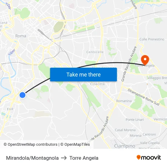 Mirandola/Montagnola to Torre Angela map