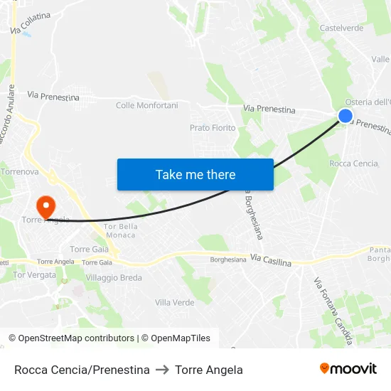 Rocca Cencia/Prenestina to Torre Angela map
