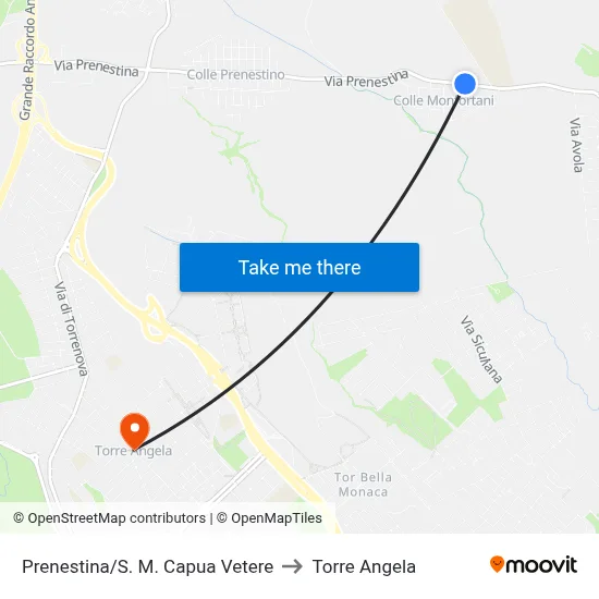 Prenestina/S. M. Capua Vetere to Torre Angela map