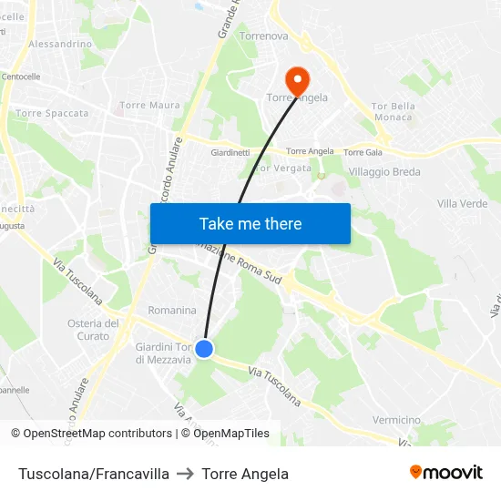 Tuscolana/Francavilla to Torre Angela map