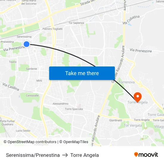 Serenissima/Prenestina to Torre Angela map