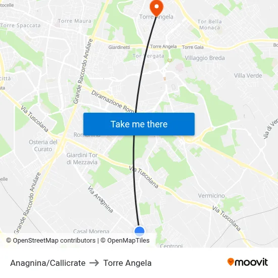 Anagnina/Callicrate to Torre Angela map