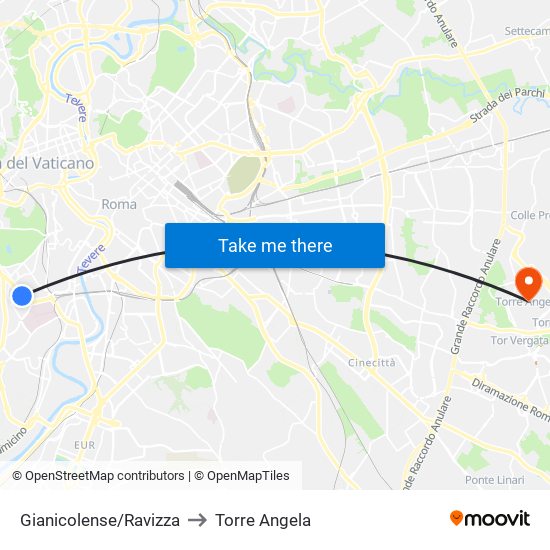 Gianicolense/Ravizza to Torre Angela map