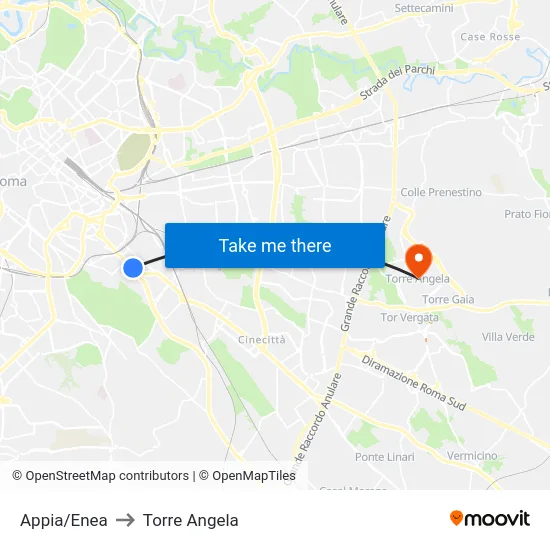 Appia/Enea to Torre Angela map