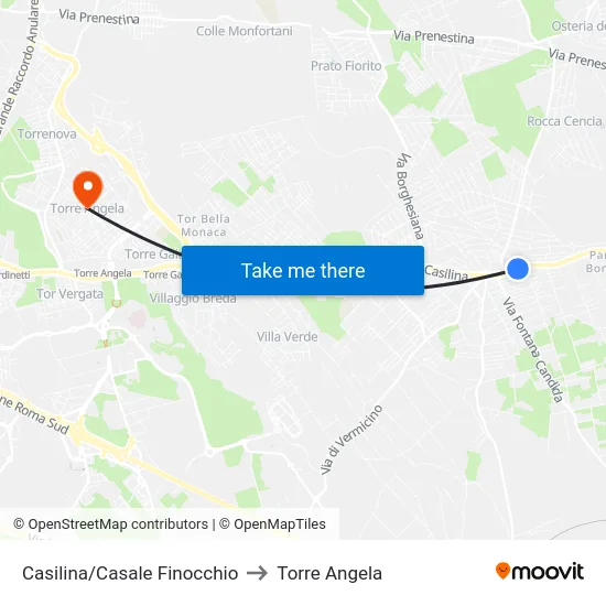 Casilina/Casale Finocchio to Torre Angela map