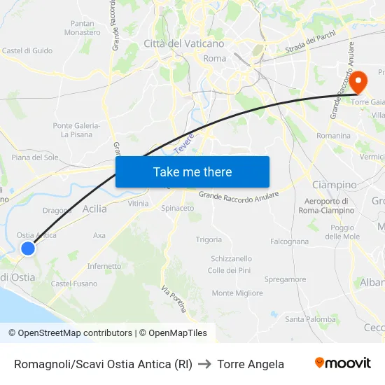 Romagnoli/Scavi Ostia Antica (Rl) to Torre Angela map