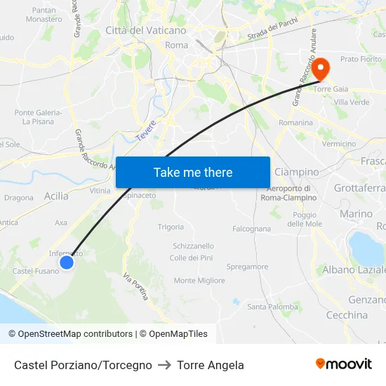Castel Porziano/Torcegno to Torre Angela map