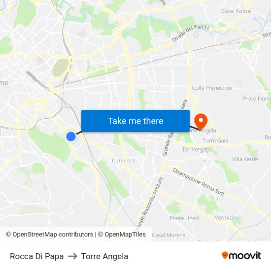 Rocca Di Papa to Torre Angela map