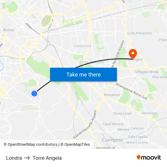 London to Torre Angela map
